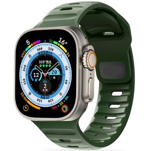 Apple Watch 4-6, SE, SE (2022) (42 / 44 mm) / Watch 7-9 (45 mm) / Watch Ultra 1-2 (49 mm), szilikon pótszíj, állítható, TP IconBand Line, sötétzöld