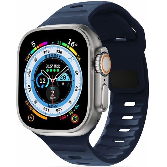 Apple Watch 4-6, SE, SE (2022) (42 / 44 mm) / Watch 7-9 (45 mm) / Watch Ultra 1-2 (49 mm), szilikon pótszíj, állítható, TP IconBand Line, sötétkék