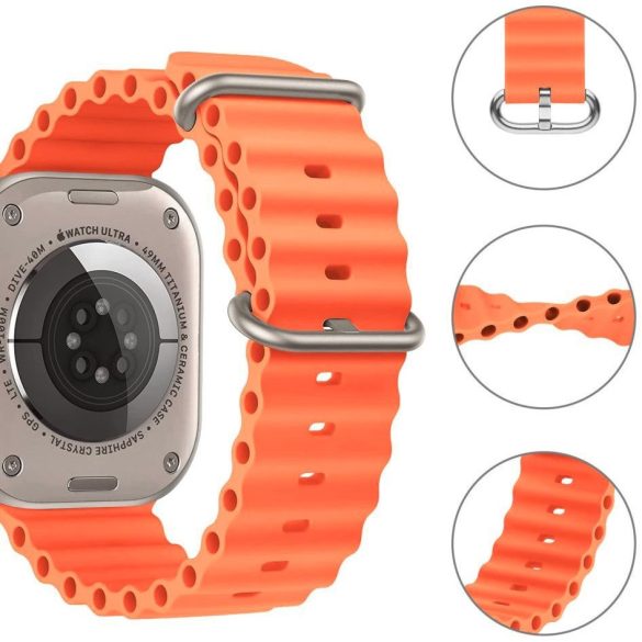 Apple Watch 4-6, SE, SE (2022) (38 / 40 mm) / Watch 7-9 (41 mm), szilikon pótszíj, állítható, hullámos kialakítás, TP IconBand Pro, narancssárga