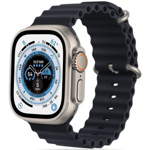 Apple Watch 4-6, SE, SE (2022) (38 / 40 mm) / Watch 7-9 (41 mm), szilikon pótszíj, állítható, hullámos kialakítás, TP IconBand Pro, fekete