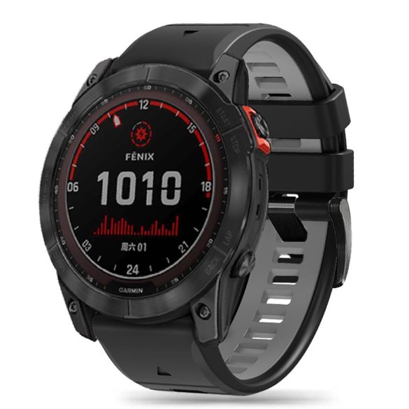 Garmin Fenix 3 / 3 HR / 5X / 5X Plus / 6X / 6X Pro / 7X, szilikon pótszíj, állítható, kétszínű, TP IconBand Pro, fekete/szürke