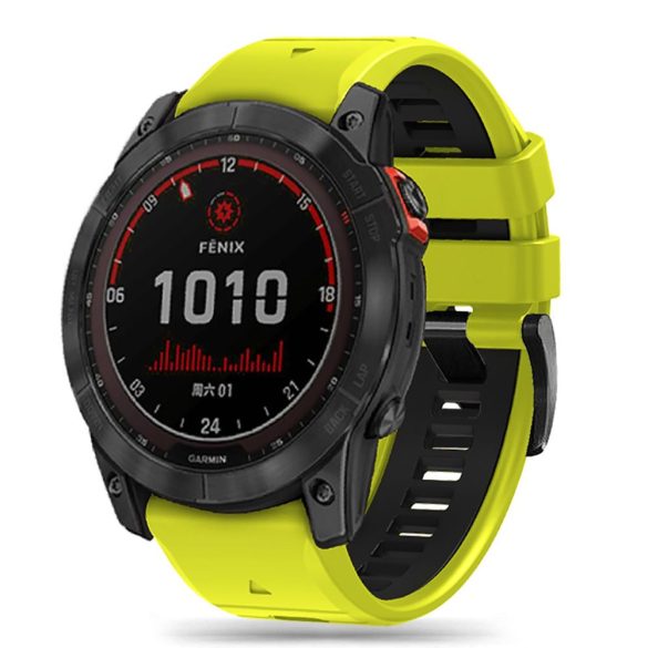 Garmin Fenix 3 / 3 HR / 5X / 5X Plus / 6X / 6X Pro / 7X, szilikon pótszíj, állítható, kétszínű, TP IconBand Pro, lime/fekete