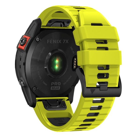 Garmin Fenix 3 / 3 HR / 5X / 5X Plus / 6X / 6X Pro / 7X, szilikon pótszíj, állítható, kétszínű, TP IconBand Pro, lime/fekete