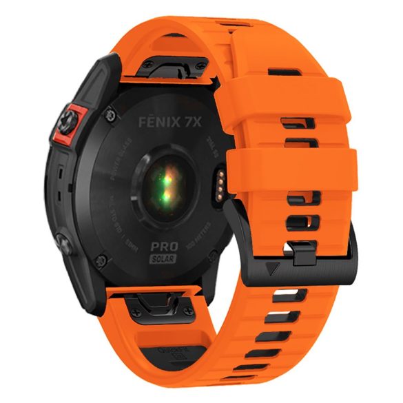 Garmin Fenix 3 / 3 HR / 5X / 5X Plus / 6X / 6X Pro / 7X, szilikon pótszíj, állítható, kétszínű, TP IconBand Pro, narancssárga/fekete