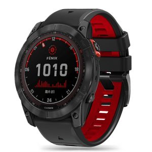 Garmin Fenix 3 / 3 HR / 5X / 5X Plus / 6X / 6X Pro / 7X, szilikon pótszíj, állítható, kétszínű, TP IconBand Pro, fekete/piros