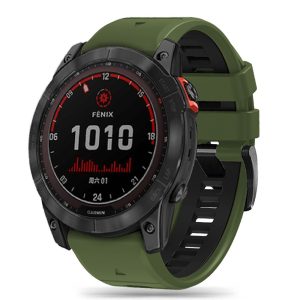 Garmin Fenix 3 / 3 HR / 5X / 5X Plus / 6X / 6X Pro / 7X, szilikon pótszíj, állítható, kétszínű, TP IconBand Pro, sötétzöld/fekete