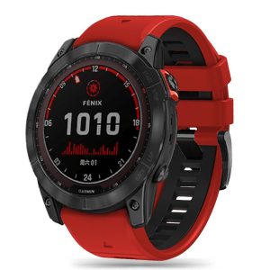 Garmin Fenix 3 / 3 HR / 5X / 5X Plus / 6X / 6X Pro / 7X, szilikon pótszíj, állítható, kétszínű, TP IconBand Pro, piros/fekete