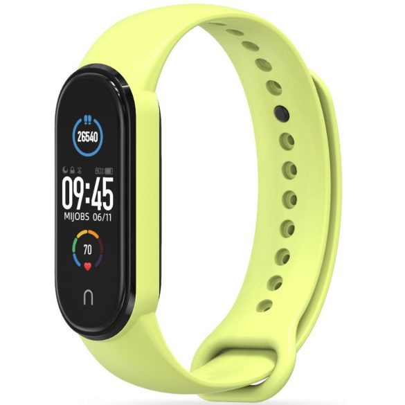 Xiaomi Mi Band 5 / Mi Band 6 / Mi Smart Band 7, szilikon pótszíj, állítható, TP IconBand, lime