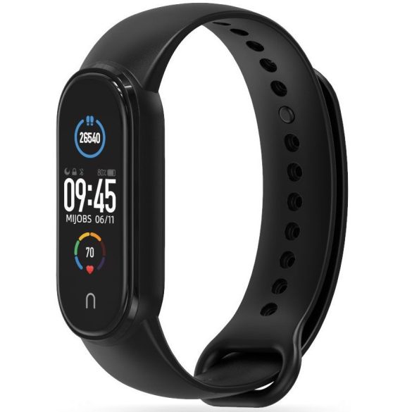 Xiaomi Mi Band 5 / Mi Band 6 / Mi Smart Band 7, szilikon pótszíj, állítható, TP IconBand, fekete