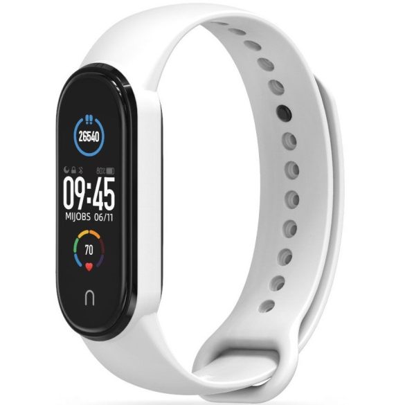 Xiaomi Mi Band 5 / Mi Band 6 / Mi Smart Band 7, szilikon pótszíj, állítható, TP IconBand, fehér