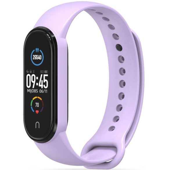 Xiaomi Mi Band 5 / Mi Band 6 / Mi Smart Band 7, szilikon pótszíj, állítható, TP IconBand, lila