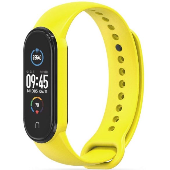 Xiaomi Mi Band 5 / Mi Band 6 / Mi Smart Band 7, szilikon pótszíj, állítható, TP IconBand, sárga