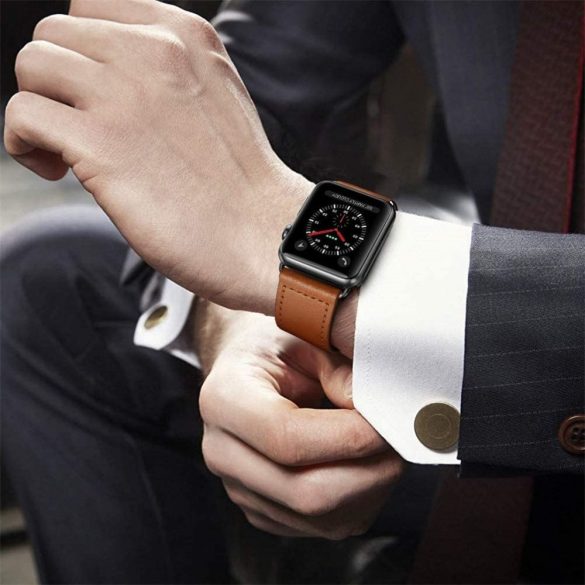 Apple Watch 4-6, SE, SE (2022) (38 / 40 mm) / Watch 7-9 (41 mm), bőr pótszíj, állítható, TP LeatherFit, barna