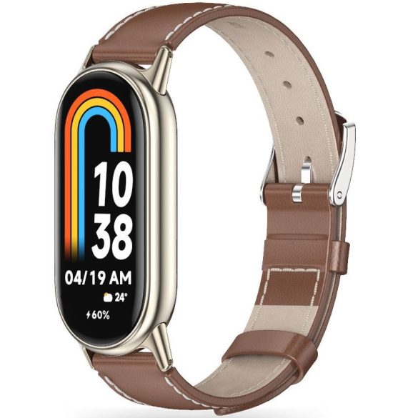 Xiaomi Mi Smart Band 8, bőr pótszíj, állítható, TP LeatherFit, barna