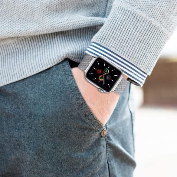 Apple Watch 4-6, SE, SE (2022) (42 / 44 mm) / Watch 7-9 (45 mm) / Watch Ultra 1-2 (49 mm), fém pótszíj, milánói stílus, TP MilaneseBand, fekete