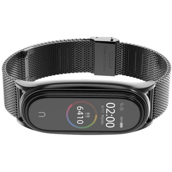 Xiaomi Mi Band 5 / Mi Band 6, fém pótszíj, milánói stílus, TP MilaneseBand, fekete