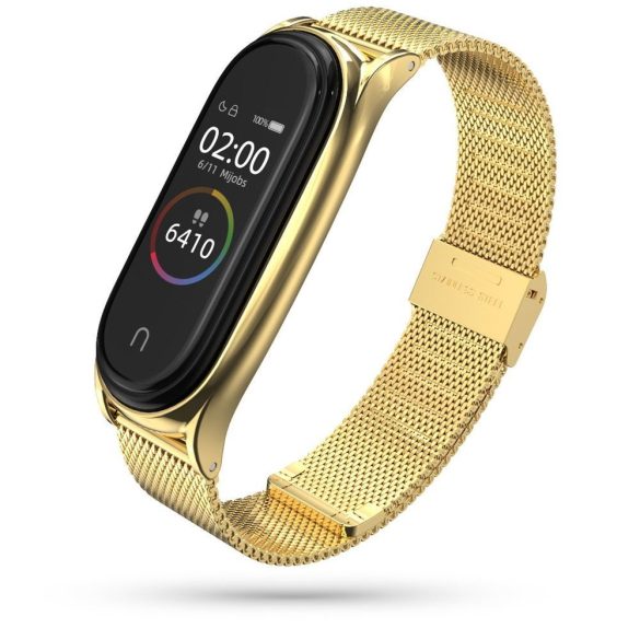 Xiaomi Mi Smart Band 7, fém pótszíj, milánói stílus, TP MilaneseBand, arany