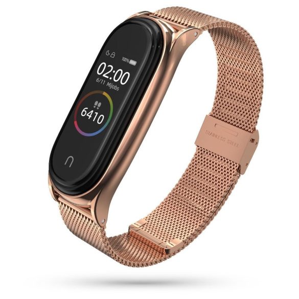 Xiaomi Mi Smart Band 7, fém pótszíj, milánói stílus, TP MilaneseBand, vörösarany