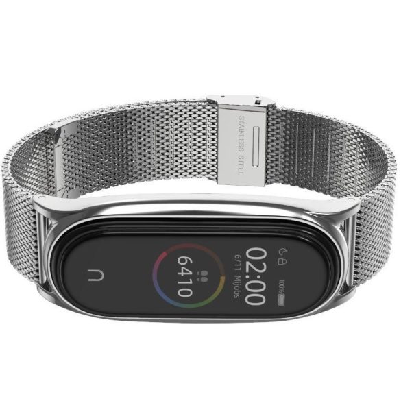 Xiaomi Mi Smart Band 7, fém pótszíj, milánói stílus, TP MilaneseBand, ezüst