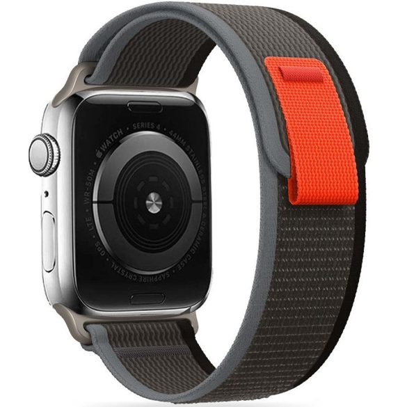 Apple Watch 4-6, SE, SE (2022) (42 / 44 mm) / Watch 7-9 (45 mm) / Watch Ultra 1-2 (49 mm), textíl pótszíj, nylon, állítható, légáteresztő, TP Nylon, fekete/narancssárga
