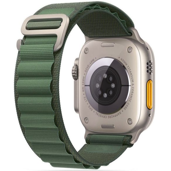 Apple Watch 4-6, SE, SE (2022) (42 / 44 mm) / Watch 7-9 (45 mm) / Watch Ultra 1-2 (49 mm), textíl pótszíj, nylon, állítható, hullámos kialakítású akasztórész, TP Nylon Pro, sötétzöld
