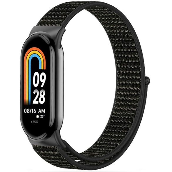 Xiaomi Mi Smart Band 8, textíl pótszíj, nylon, állítható, légáteresztő, TP Nylon, fekete