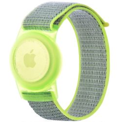   Apple AirTag szilikon tok + textíl pótszíj, nylon, állítható, csuklóra rögzíthető, TP Nylon, lime