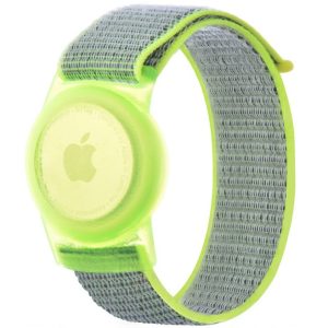 Apple AirTag szilikon tok + textíl pótszíj, nylon, állítható, csuklóra rögzíthető, TP Nylon, lime