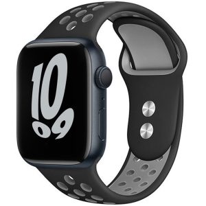 Apple Watch 1-6, SE, SE (2022) (42 / 44 mm) / Watch 7-9 (45 mm) / Watch Ultra (49 mm), szilikon pótszíj, állítható, lyukacsos, TP SoftBand, fekete/szürke