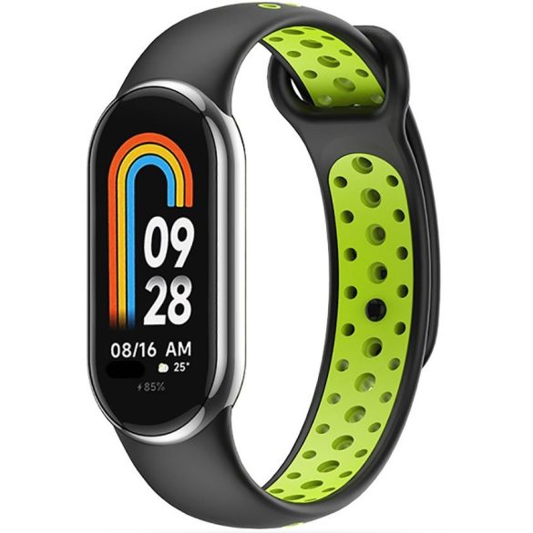 Xiaomi Mi Smart Band 8, szilikon pótszíj, állítható, lyukacsos, TP SoftBand, fekete/zöld