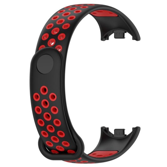 Xiaomi Mi Smart Band 8, szilikon pótszíj, állítható, lyukacsos, TP SoftBand, fekete/piros