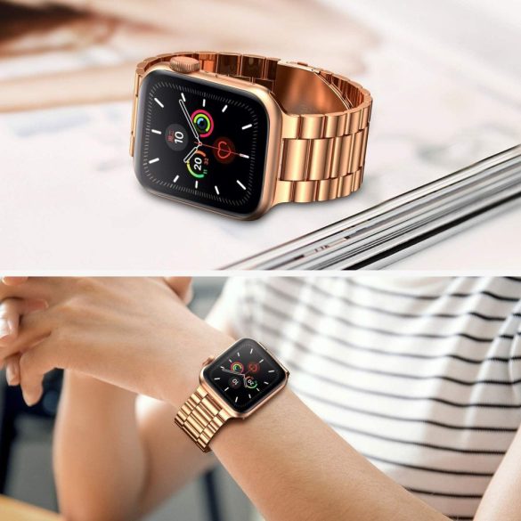 Apple Watch 4-6, SE, SE (2022) (42 / 44 mm) / Watch 7-9 (45 mm) / Watch Ultra 1-2 (49 mm), fém pótszíj, TP Stainless, vörösarany