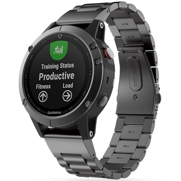 Garmin Fenix 5 / 6 / 6 Pro / 7, fém pótszíj, TP Stainless, fekete