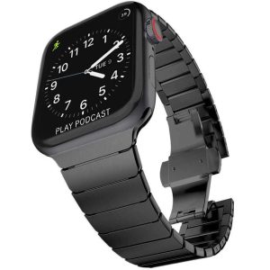 Apple Watch 4-6, SE, SE (2022) (42 / 44 mm) / Watch 7-9 (45 mm) / Watch Ultra 1-2 (49 mm), fém pótszíj, TP LinkBand, fekete