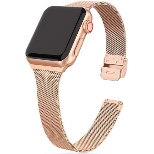 Apple Watch 4-6, SE, SE (2022) (38 / 40 mm) / Watch 7-9 (41 mm), fém pótszíj, milánói stílus, TP Thin Milanese, arany