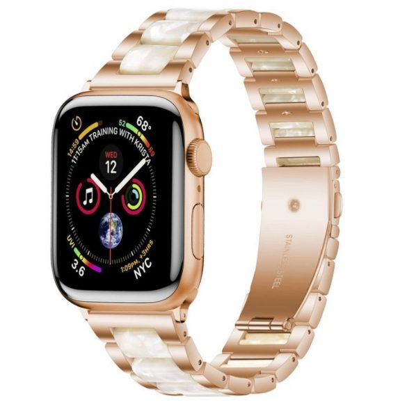 Apple Watch 4-6, SE, SE (2022) (38 / 40 mm) / Watch 7-9 (41 mm), fém pótszíj, TP Modern, arany/fehér