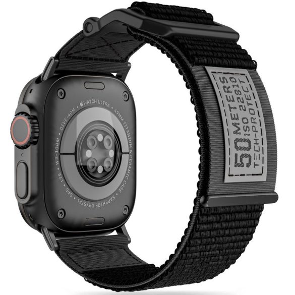 Apple Watch 4-6, SE, SE (2022) (42 / 44 mm) / Watch 7-9 (45 mm) / Watch Ultra 1-2 (49 mm), textíl pótszíj, nylon, állítható, TP Scout, fekete