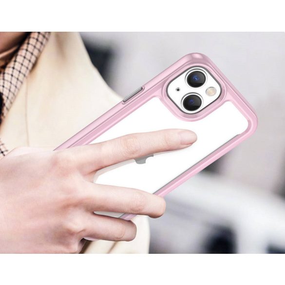 Apple iPhone 14, Szilikon védőkeret, akril hátlap, Wooze Bright Edges, átlátszó/rózsaszín