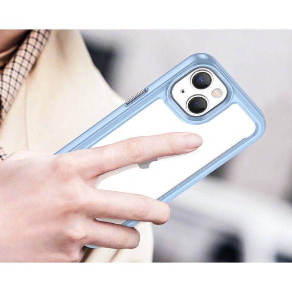 Apple iPhone 14, Szilikon védőkeret, akril hátlap, Wooze Bright Edges, átlátszó/világoskék