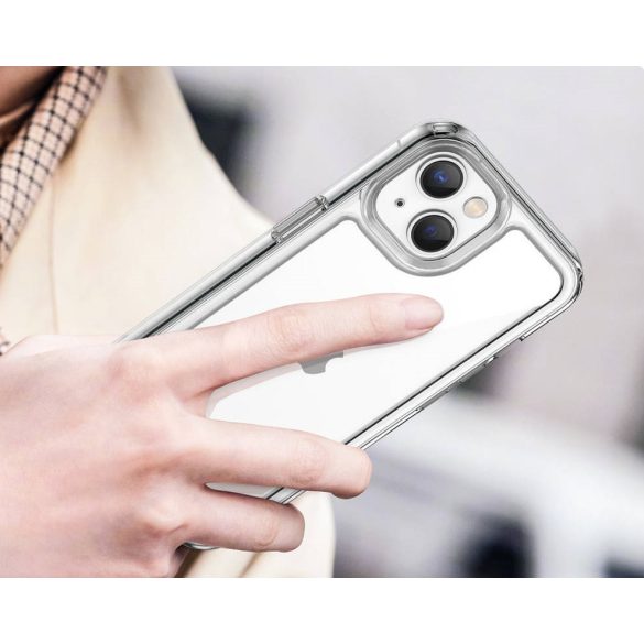 Apple iPhone 14, Szilikon védőkeret, akril hátlap, Wooze Bright Edges, átlátszó/zöldes-kék