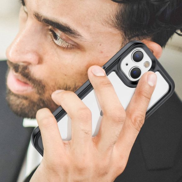 Huawei P50 / P50E, Szilikon védőkeret, akril hátlap, Wooze Bright Edges, átlátszó/fekete
