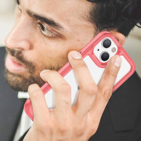 Xiaomi Poco X4 Pro 5G, Szilikon védőkeret, akril hátlap, Wooze Bright Edges, átlátszó/piros