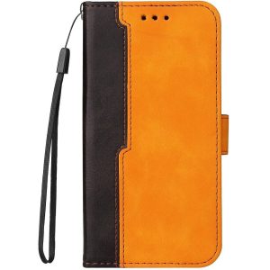 Xiaomi 14T, Oldalra nyíló tok, stand, kártyatartóval, kézpánttal, Wooze Colour Wallet, narancssárga