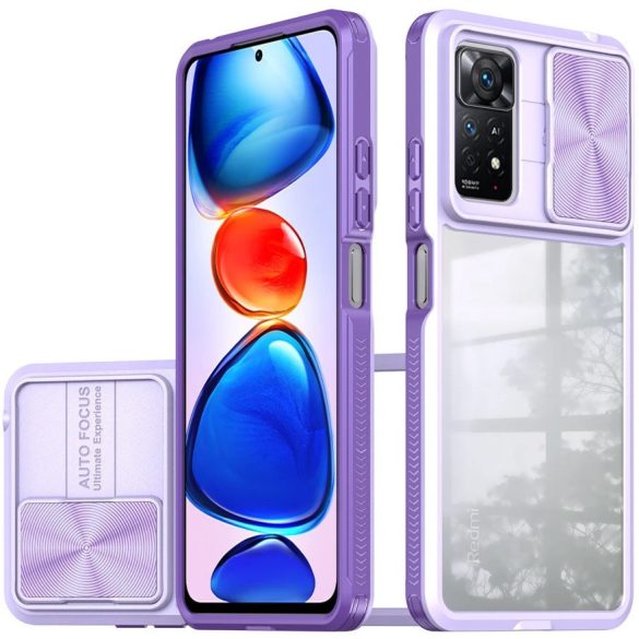Xiaomi 14T Pro, Műanyag hátlap + szilikon keret, átlátszó akril hátlap, kamera védelem, Wooze Trendy, lila
