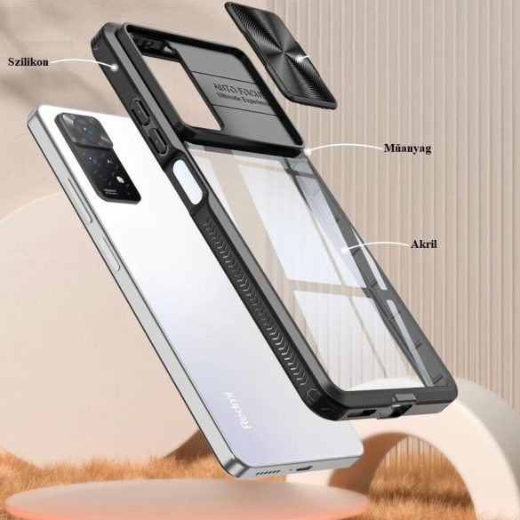 Xiaomi 14T Pro, Műanyag hátlap + szilikon keret, átlátszó akril hátlap, kamera védelem, Wooze Trendy, lila