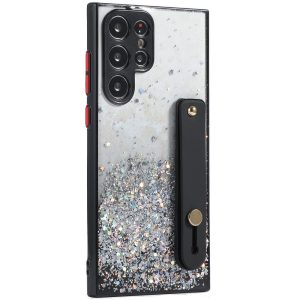 Huawei Honor 200 Smart, Szilikon tok, közepesen ütésálló, kézpánttal, színátmenetes, csillogó minta, Wooze Strap Star, mintás/fekete