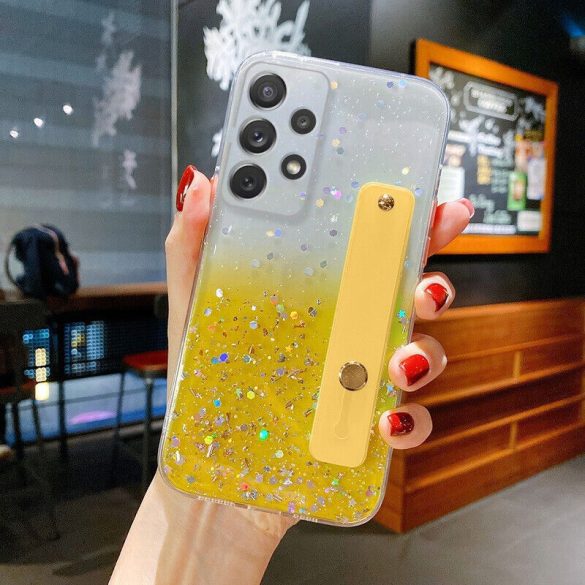 Xiaomi Redmi Note 14 Pro 4G (Global), Szilikon tok, közepesen ütésálló, kézpánttal, színátmenetes, csillogó minta, Wooze Strap Star, mintás/sárga