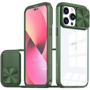 Apple iPhone 16e, Műanyag hátlap + szilikon keret, átlátszó akril hátlap, kamera védelem, Wooze Trendy, zöld