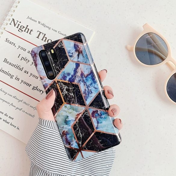 Apple iPhone 16e, Szilikon tok, sokszöges márvány minta, Wooze Geometric Marble, színes/fekete