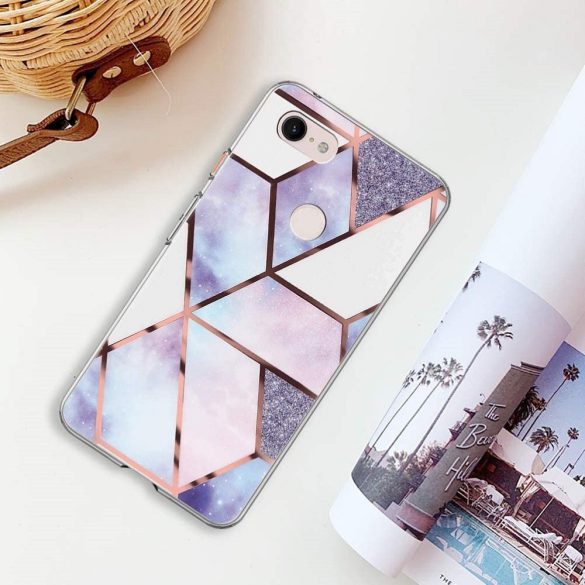 Apple iPhone 16e, Szilikon tok, sokszöges márvány minta, Wooze Geometric Marble, színes/kék